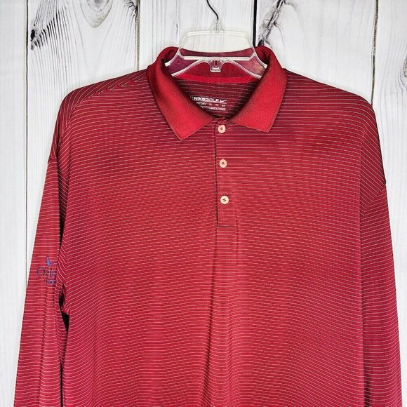 Nike Long Sleeve Polo Shirt Mens Sz XL Maroon Striped Fit Dry Stretch - Picture 2 of 9